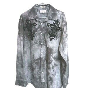 Eighty Eight Men's XL Shirt Distressed Black Tie-die Long Sleeve Button Down